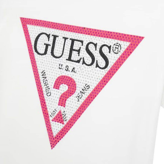 GIRL WHITE GUESS T-SHIRT WITH PINK LOGO