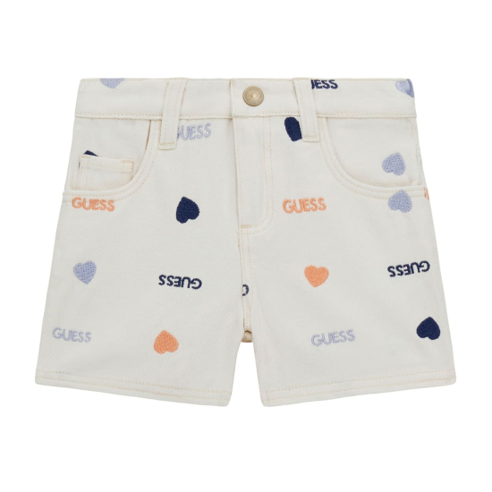  JEANS SHORTS DENIM WHITE LOGO HEARTS