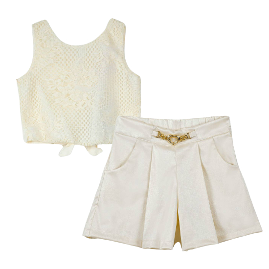 BEIGE GIRL SET WITH T-SHIRT & SHORTS