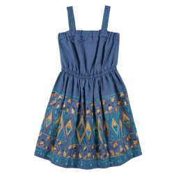 BLUE DRESS WITH COLOURFULL DESIGNS