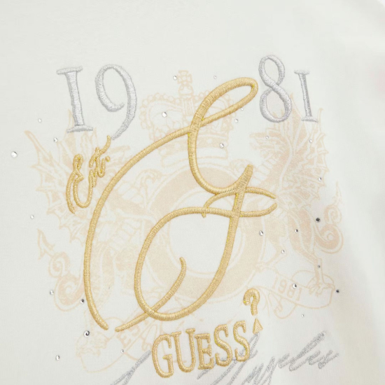 GUESS BEIGE BLOUSE WITH GOLD & SILVER LOGO