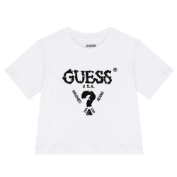 GUESS GIRL WHITE WITH BLACK LOGO BLOUSE