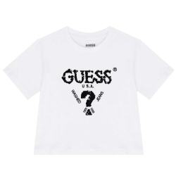 GUESS GIRL WHITE WITH BLACK LOGO BLOUSE