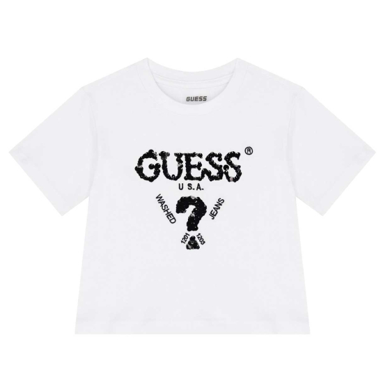 GUESS GIRL WHITE WITH BLACK LOGO BLOUSE