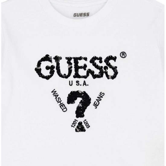 GUESS GIRL WHITE WITH BLACK LOGO BLOUSE