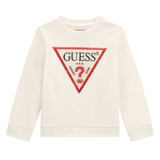 GUESS BEIGE BLOUSE WITH RED SEQUIN LOGO