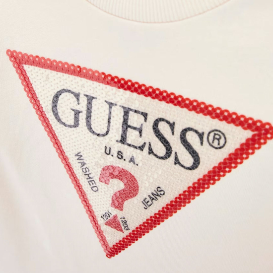 GUESS BEIGE BLOUSE WITH RED SEQUIN LOGO