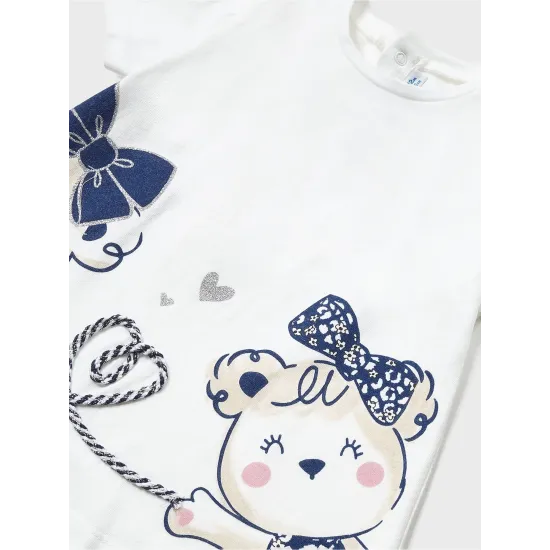 MAYORAL BABY GIRL WHITE T-SHIRT WITH BLUE DESIGNS