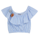 GIRLS TOP WHITE AND CIEL STRIPES