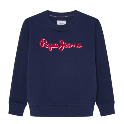 PEPE JEANS NAVY  BLUE SWEATSHIRT WITH RED LOGO