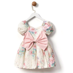 FLORAL DRESS WITH A PINK BOW 